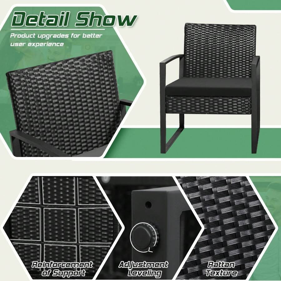 3 Pieces Patio Bistro Set, Wicker Outdoor Patio Furniture Set, Modern Rattan Patio Chairs With Coffee Table, Patio Conversation Sets For Balcony, Front Porch, Garden, Poolside