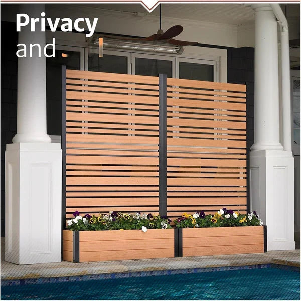 Freestanding Cedar Color Patio Privacy Screen with Planter Box, Privacy Planters for Patio, Privacy Wall Outdoor Privacy Screen