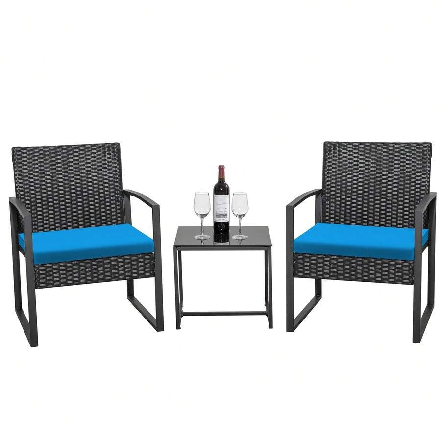3 Pieces Patio Bistro Set, Wicker Outdoor Patio Furniture Set, Modern Rattan Patio Chairs With Coffee Table, Patio Conversation Sets For Balcony, Front Porch, Garden, Poolside