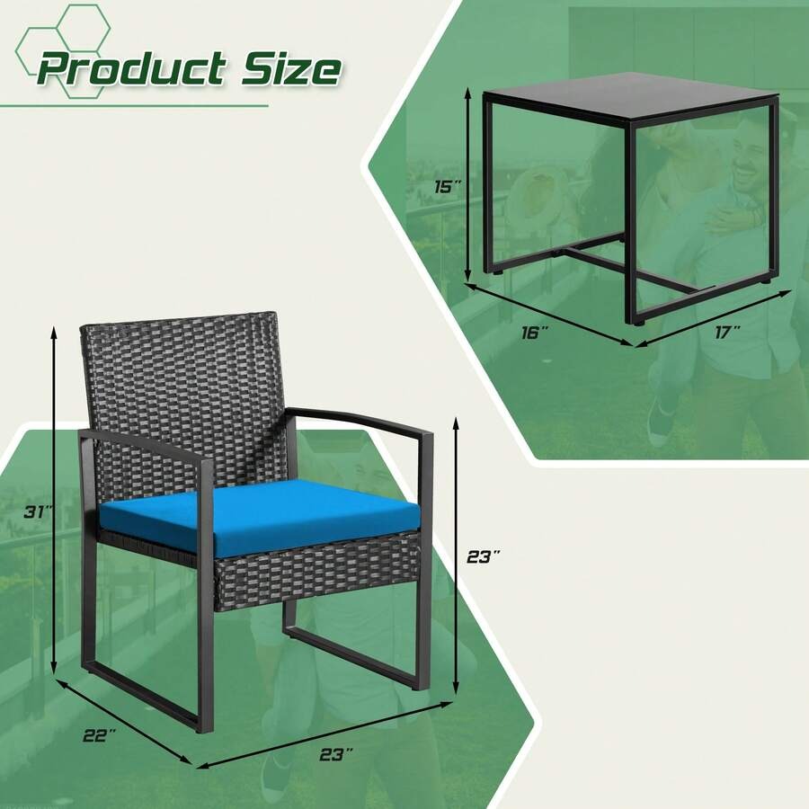 3 Pieces Patio Bistro Set, Wicker Outdoor Patio Furniture Set, Modern Rattan Patio Chairs With Coffee Table, Patio Conversation Sets For Balcony, Front Porch, Garden, Poolside