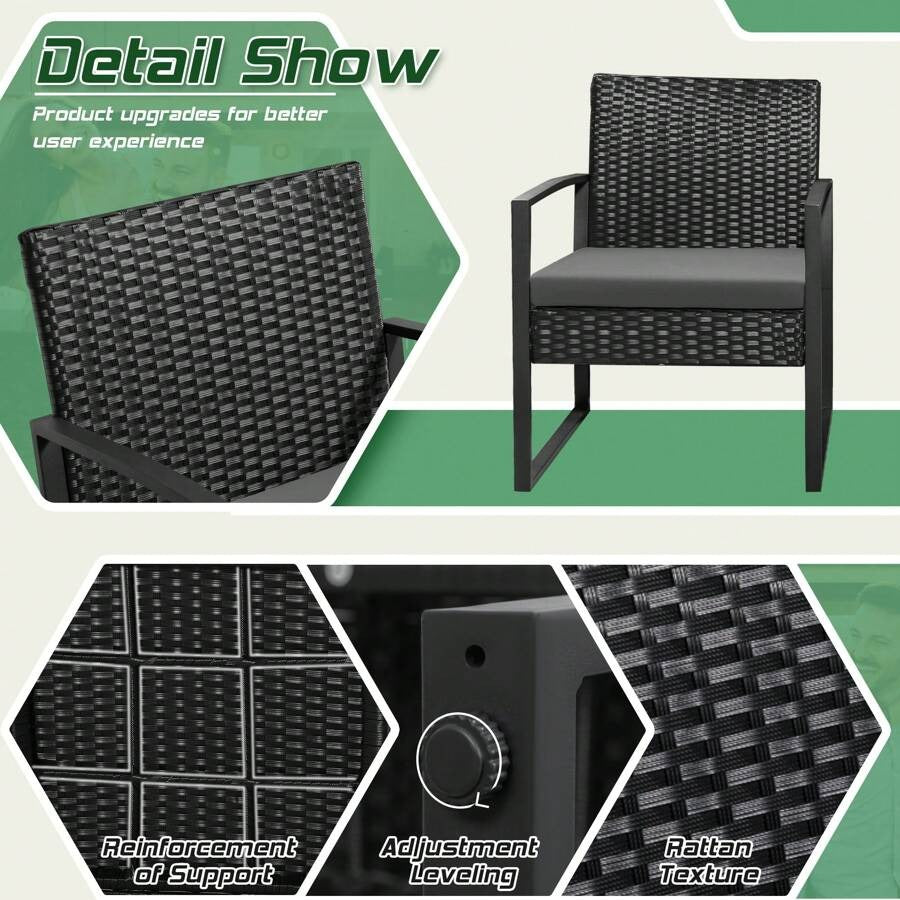 3 Pieces Patio Bistro Set, Wicker Outdoor Patio Furniture Set, Modern Rattan Patio Chairs With Coffee Table, Patio Conversation Sets For Balcony, Front Porch, Garden, Poolside
