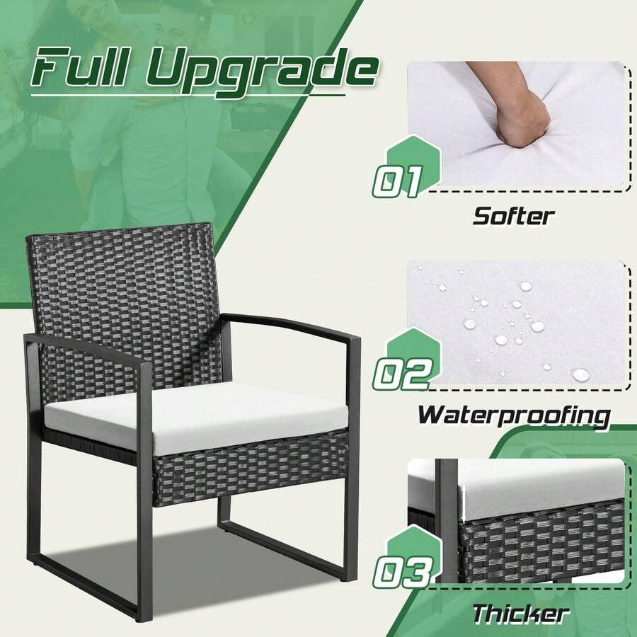 3 Pieces Patio Bistro Set, Wicker Outdoor Patio Furniture Set, Modern Rattan Patio Chairs With Coffee Table, Patio Conversation Sets For Balcony, Front Porch, Garden, Poolside