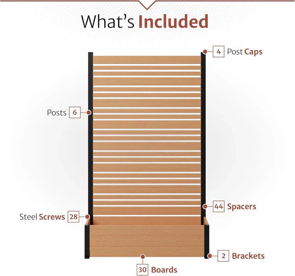 Freestanding Cedar Color Patio Privacy Screen with Planter Box, Privacy Planters for Patio, Privacy Wall Outdoor Privacy Screen