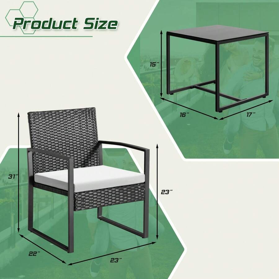 3 Pieces Patio Bistro Set, Wicker Outdoor Patio Furniture Set, Modern Rattan Patio Chairs With Coffee Table, Patio Conversation Sets For Balcony, Front Porch, Garden, Poolside