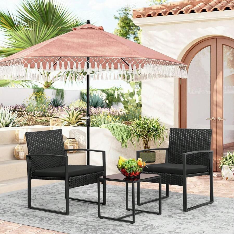 3 Pieces Patio Bistro Set, Wicker Outdoor Patio Furniture Set, Modern Rattan Patio Chairs With Coffee Table, Patio Conversation Sets For Balcony, Front Porch, Garden, Poolside