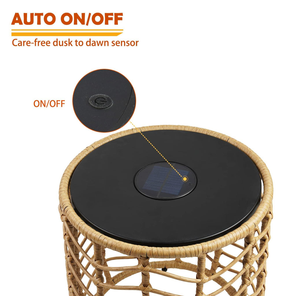 Boho Solar Nesting Tables with Built-in Lights - Set of 2
