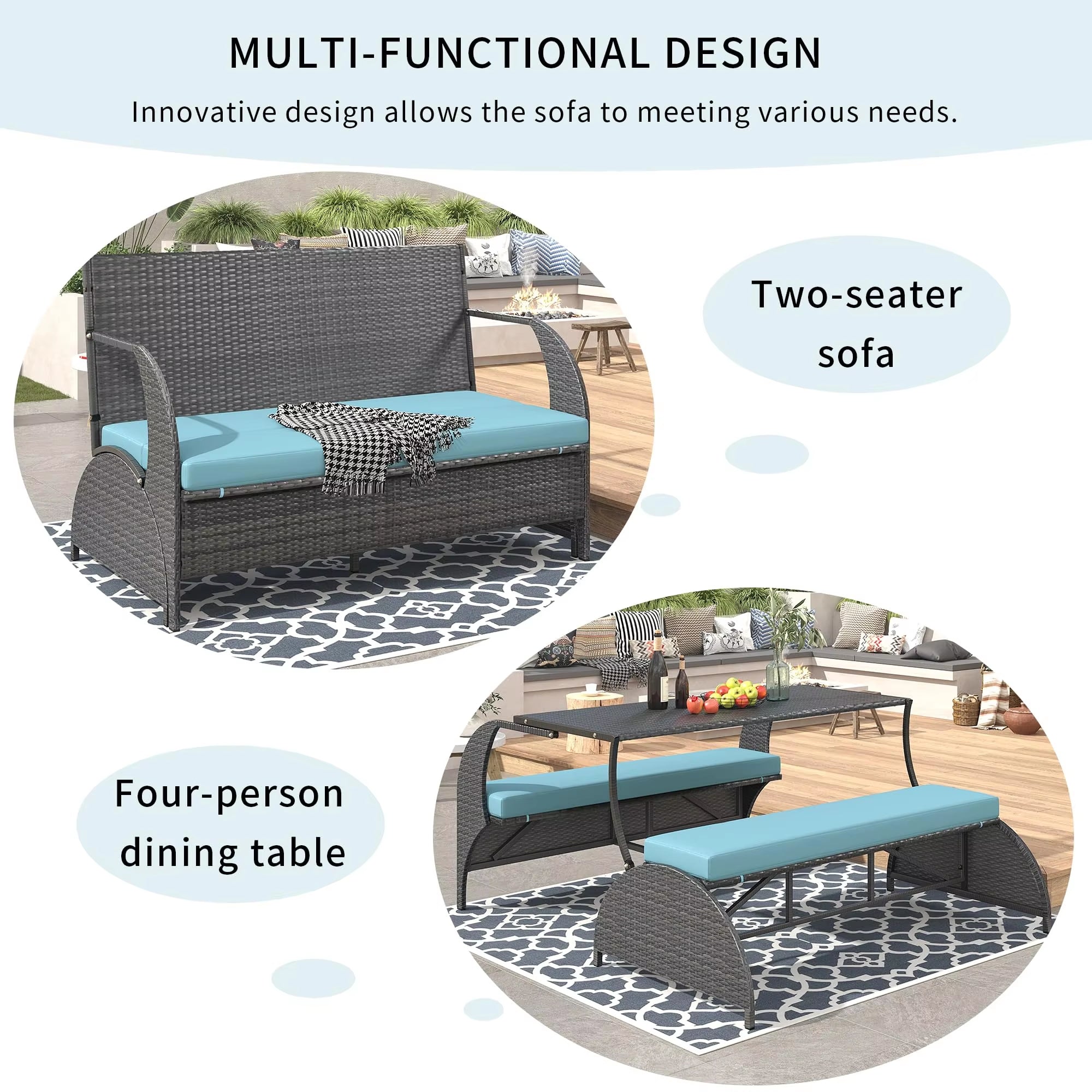🔥 Hot Selling |Outdoor 4-Seat Sectional Sofa Set with Table – Weather Resistant Patio & Backyard Furniture