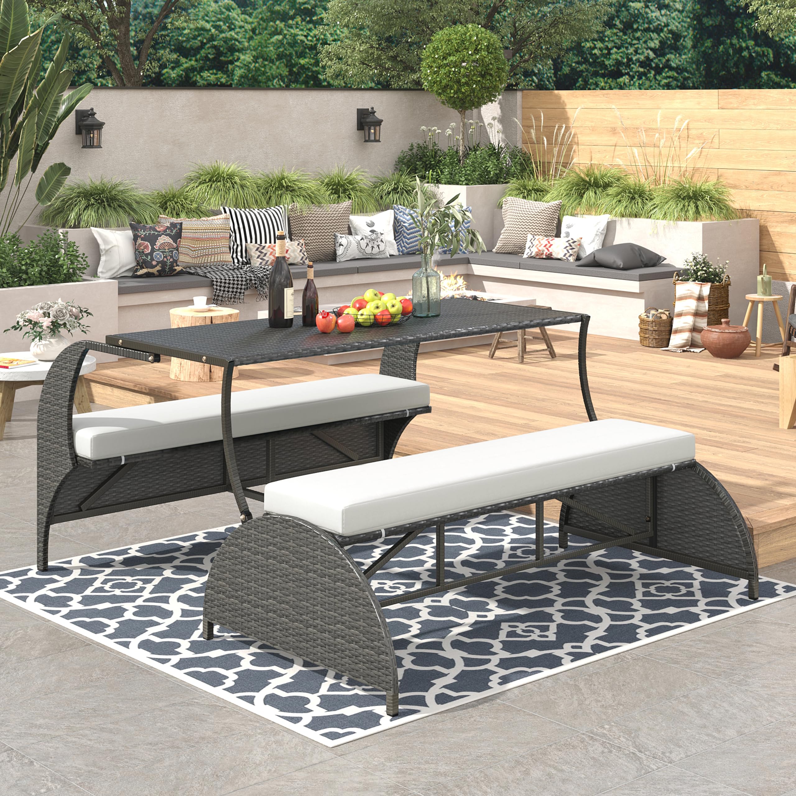 🔥 Hot Selling |Outdoor 4-Seat Sectional Sofa Set with Table – Weather Resistant Patio & Backyard Furniture