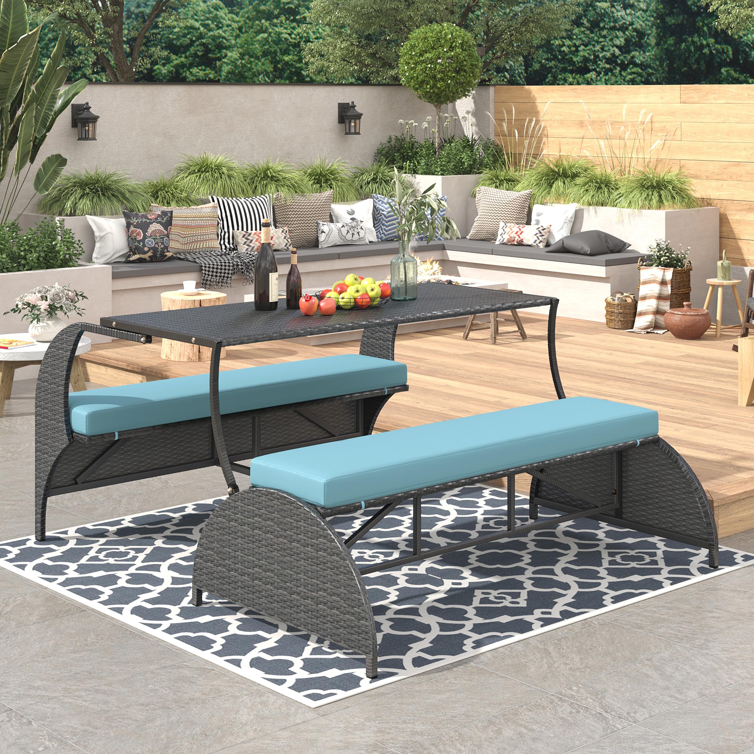 🔥 Hot Selling |Outdoor 4-Seat Sectional Sofa Set with Table – Weather Resistant Patio & Backyard Furniture