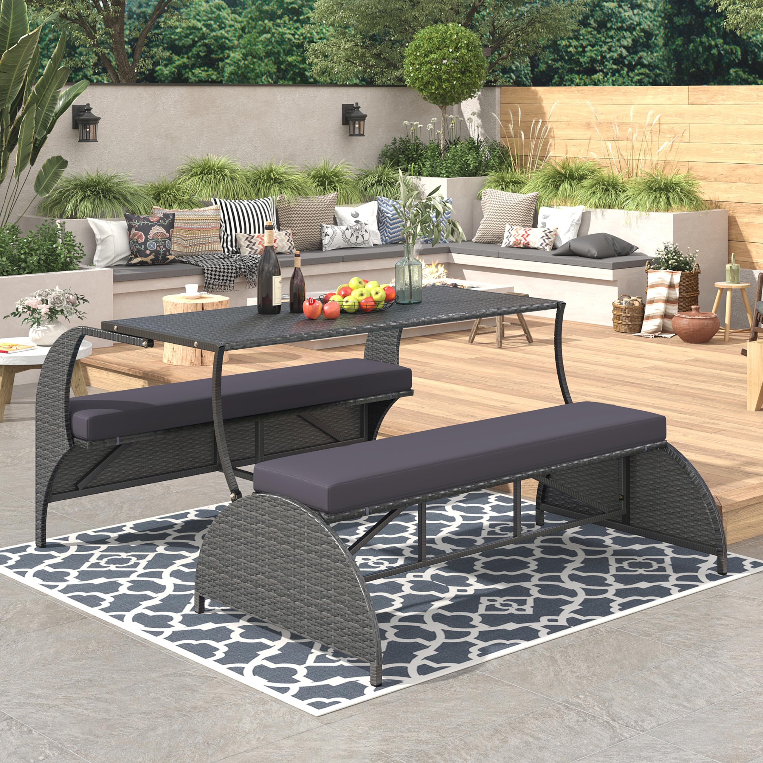 🔥 Hot Selling |Outdoor 4-Seat Sectional Sofa Set with Table – Weather Resistant Patio & Backyard Furniture