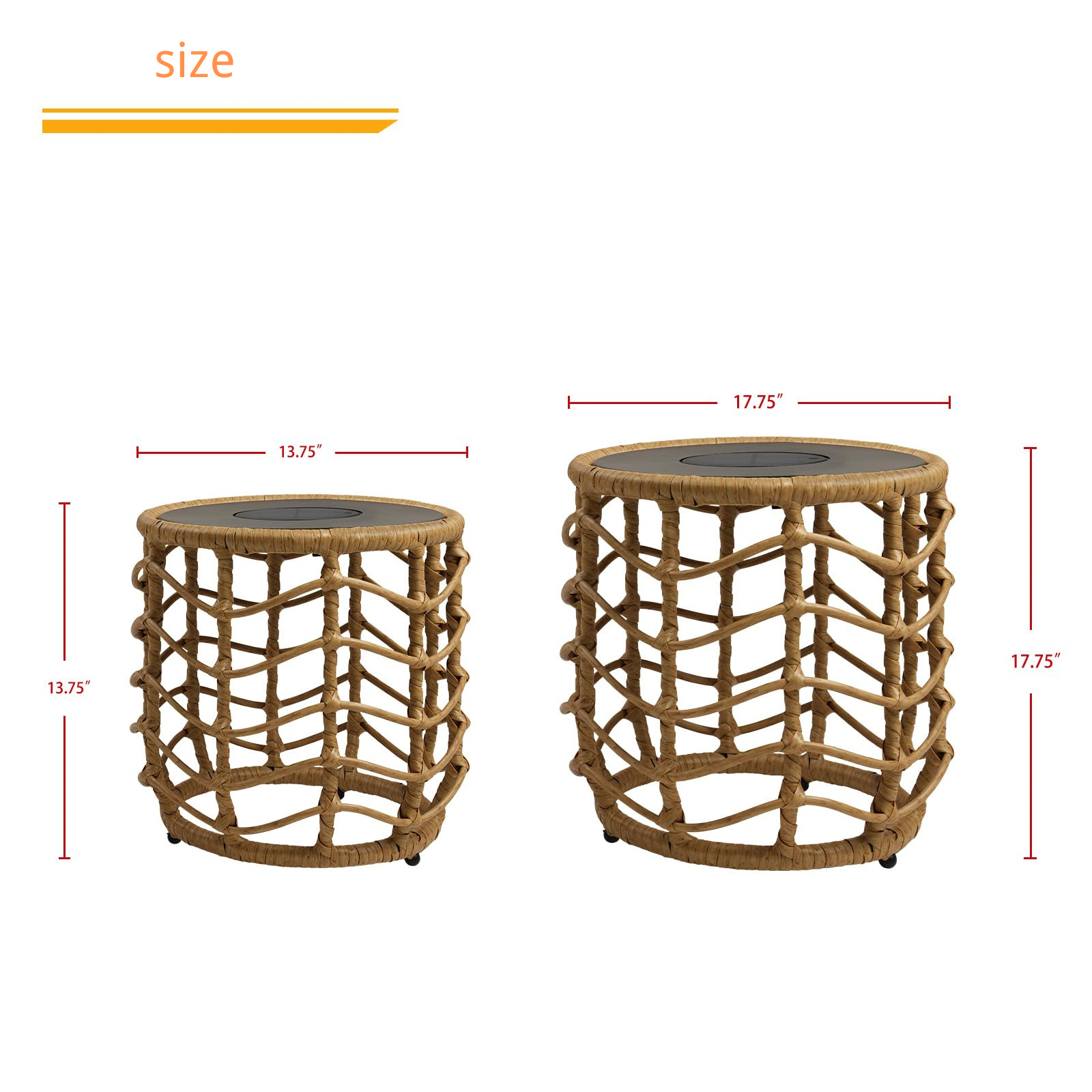 Boho Solar Nesting Tables with Built-in Lights - Set of 2